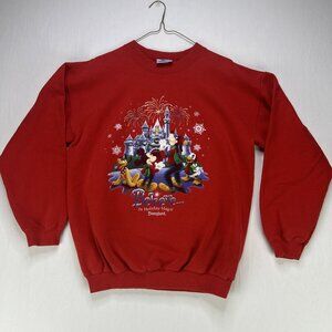 Vintage 90s Disneyland Holiday Christmas Sweater Size Medium Made In USA red